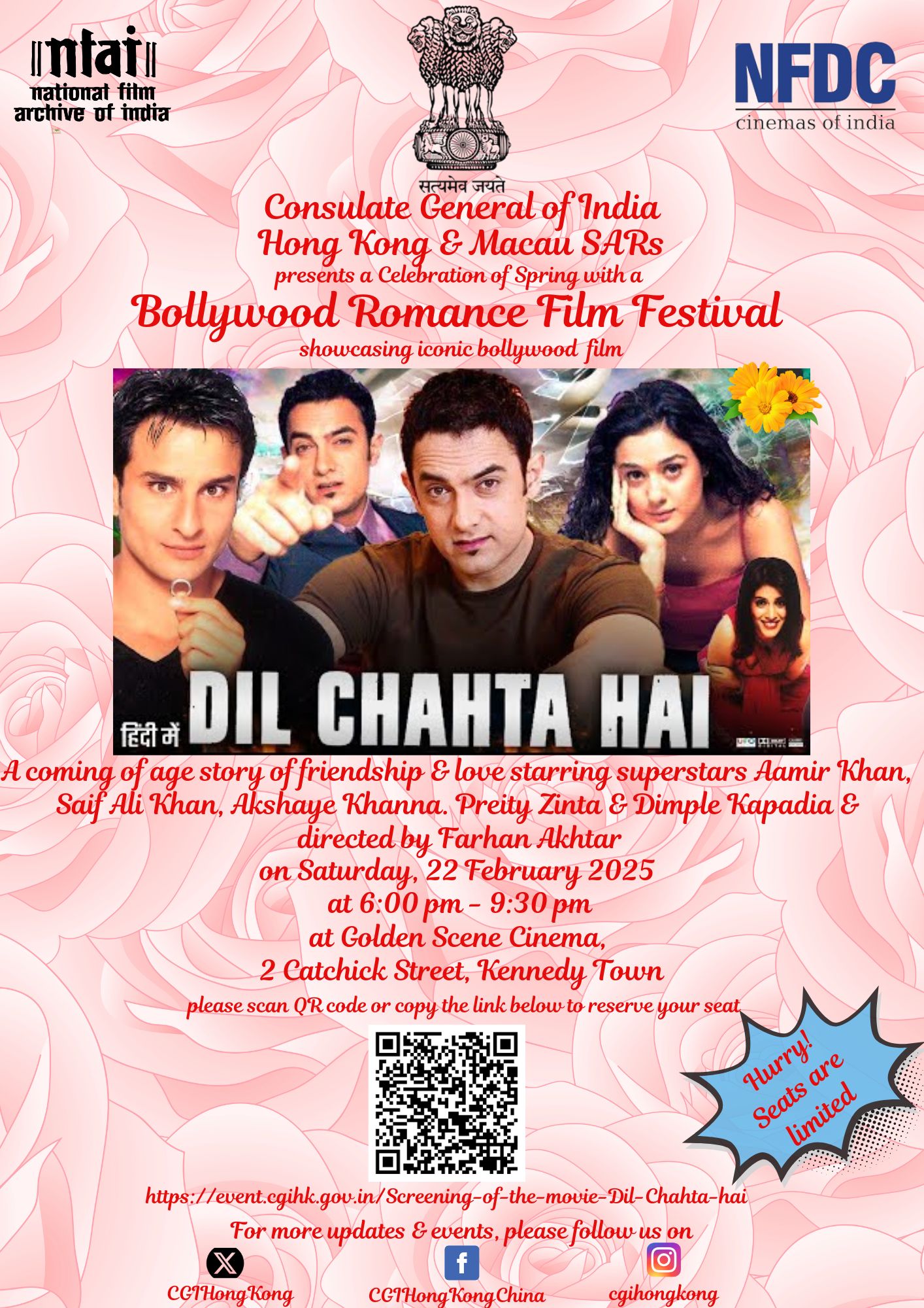 Celebration of Spring with a Bollywood Romance Film Festival showcasing iconic film 'Dil Chahta Hai'
