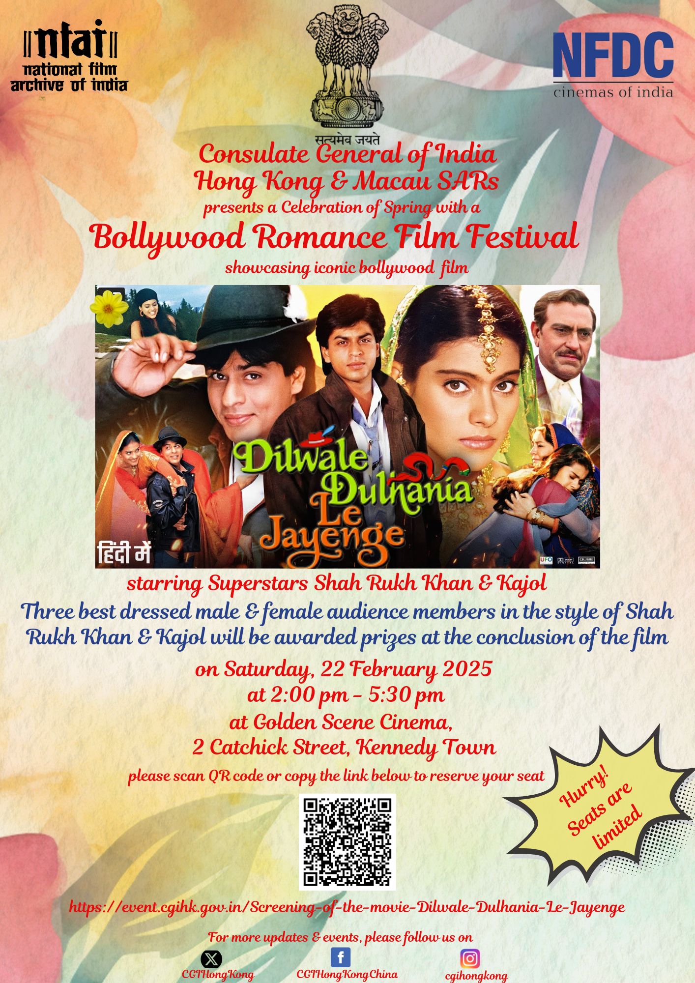 Celebration of Spring with a Bollywood Romance Film Festival showcasing iconic film 'Dilwale Dulhania Le Jayenge'